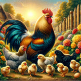 Diamond Painting - Rooster, Hens, and Chicks