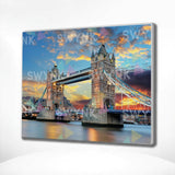 Maling efter tal London Bridge med solnedgang