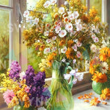 Maling efter tal Blomster ved vinduet