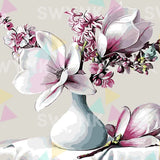 Maling efter tal Hvide blomster i en vase