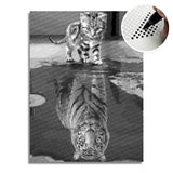 Cat With Tiger Reflection Dot Painting