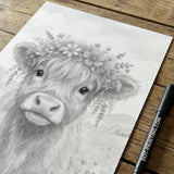 Cow with Flowers Dot Painting