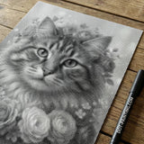 Cat with Flowers Dot Painting